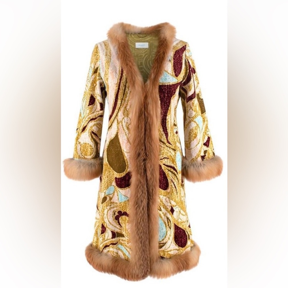 Emilio Pucci Printed Velour & Fox Trimmed Coat